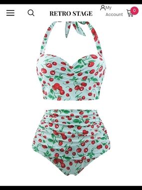 BNWT Retro Cherry Print High-Waist Bikini Set